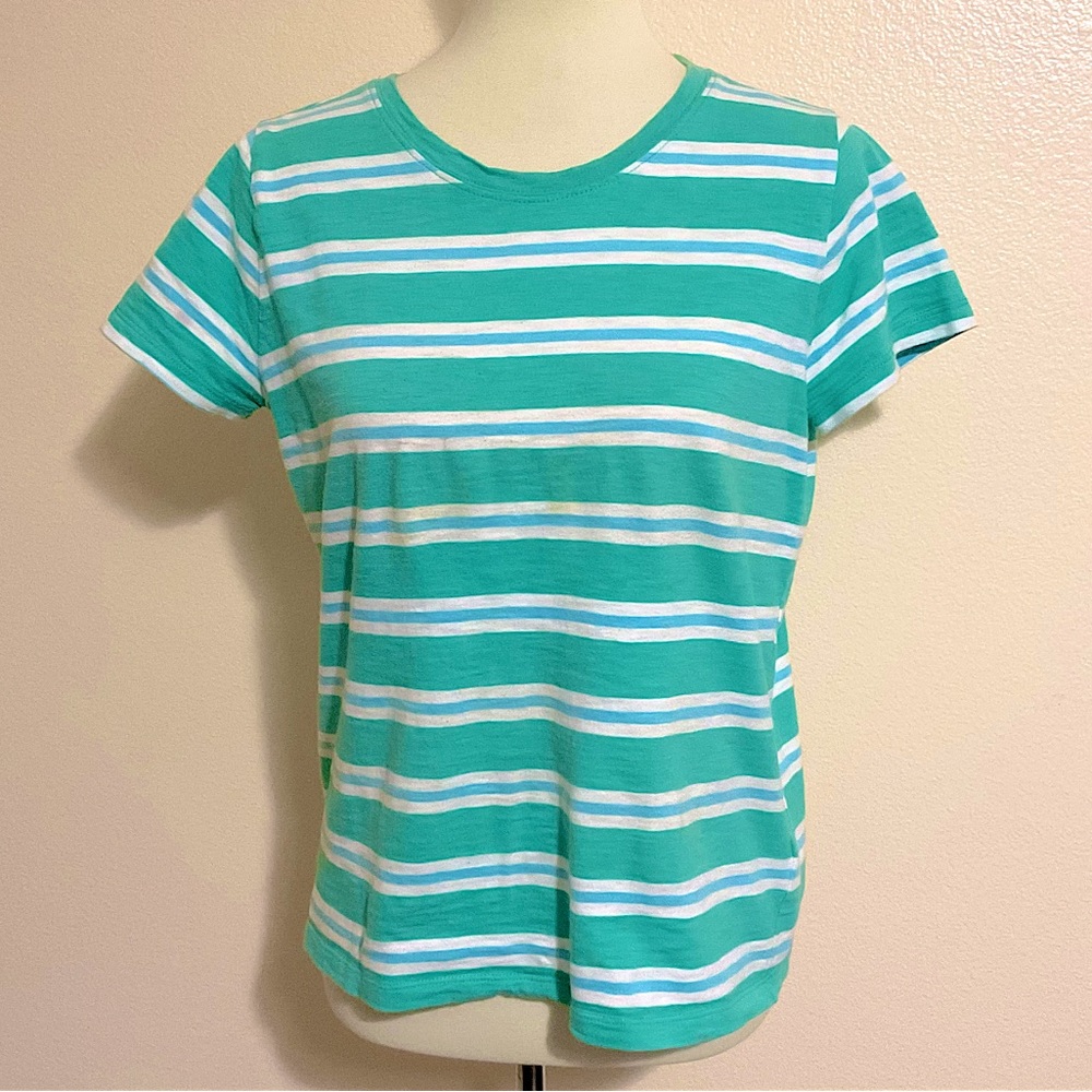 J Crew Striped girlfriend crewneck tee Aqua M